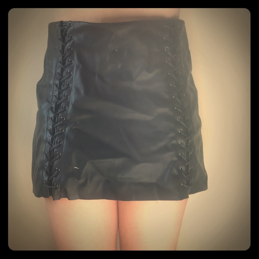 Faux leather lace up skirt
